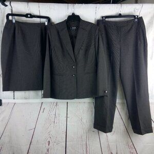 Larry Levine Classics Women's 10P 2 Btn Brown Pinstripe 3pc Pants Skirt …